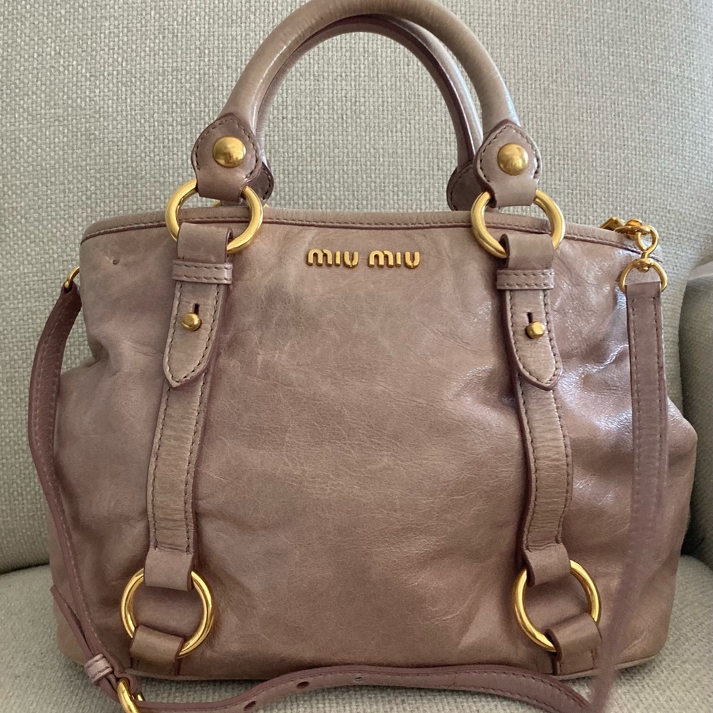 Miu Miu Beige Vitello soft Leather Two Way Handbag - Picture 2 of 6